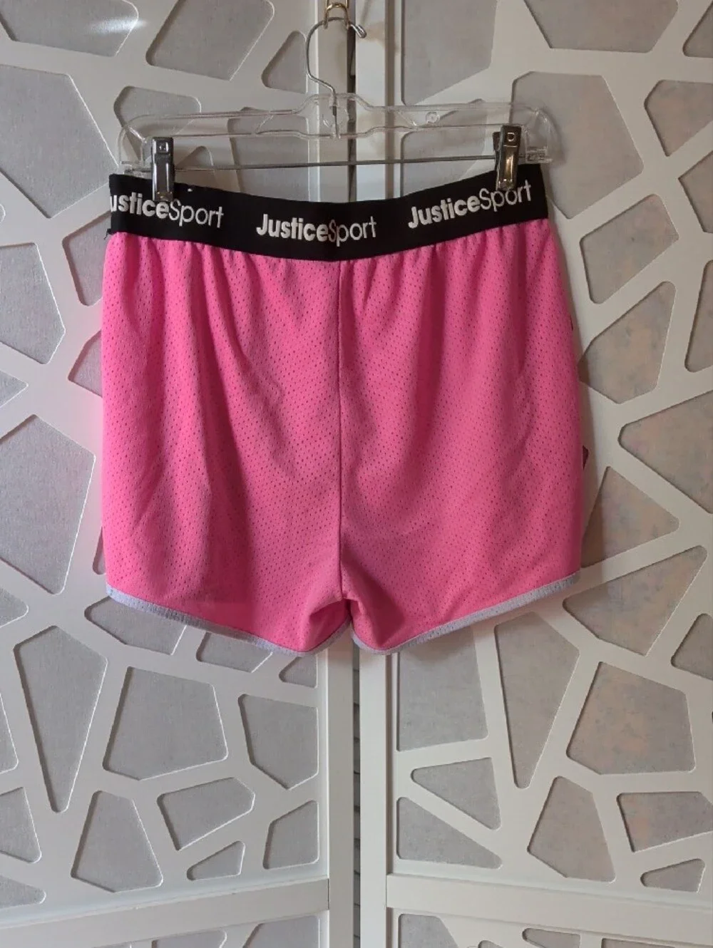 Justice Pink Athletic Mesh Shorts with Black Waistband